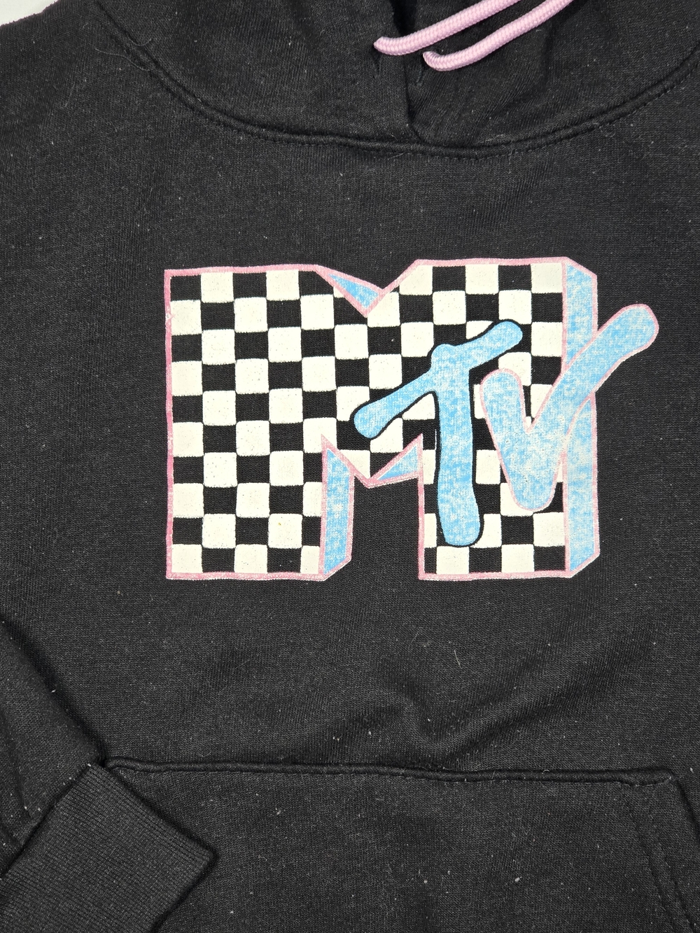 MTV Retro Logo Cropped Black Hoodie Sweatshirt Size S - Picture 5 of 7